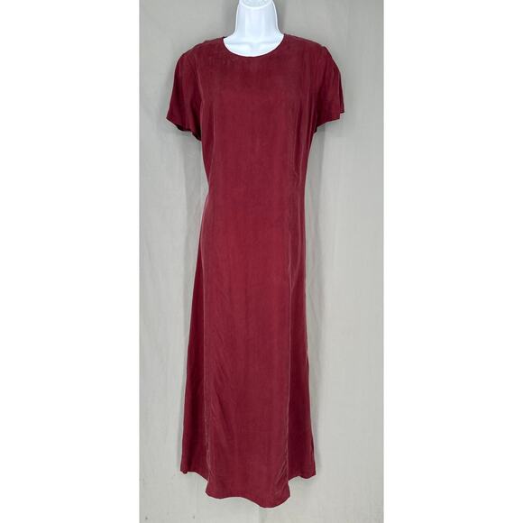 Y2K Vintage Dress Womens Medium Red Maxi Satin Dark Short Sleeve 90s - Picture 1 of 8